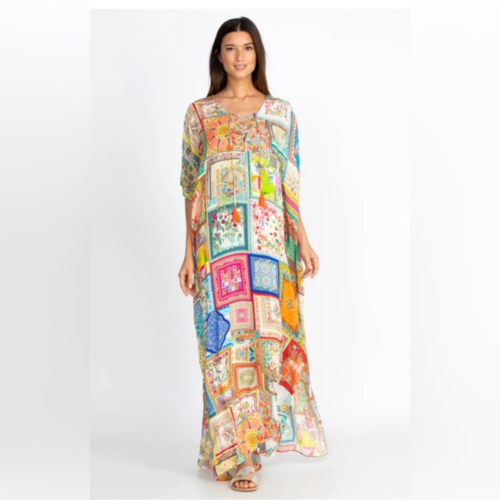 Bella Lace Multi-Colour Kaftan Dress size S/M in Silk/Cotton